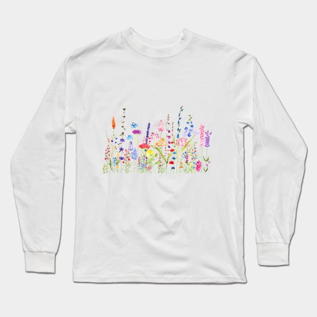 colorful wild flower field Long Sleeve T-Shirt by colorandcolor